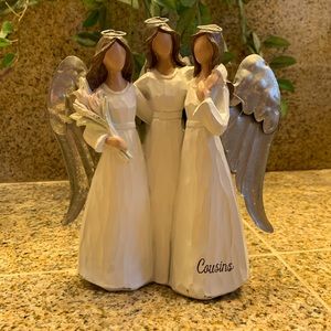 Set of 3 Angels with Silver Wings. Tender and Precious embellished w “COUSINS”